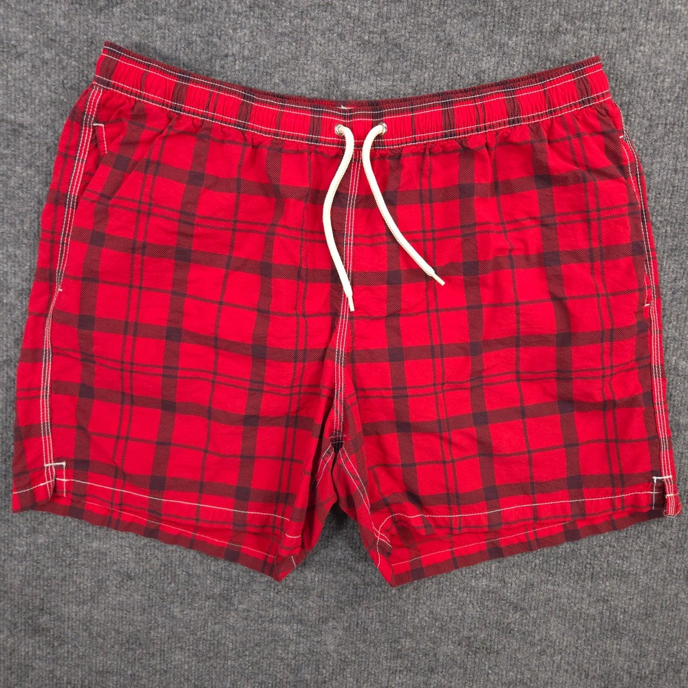Barbour The John Swim Trunks Mens XL Pillar Box Red Plaid Lined 5.5" Inseam